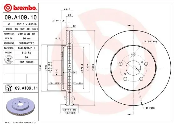 Bremsscheibe Vorderachse BREMBO 09.A109.11