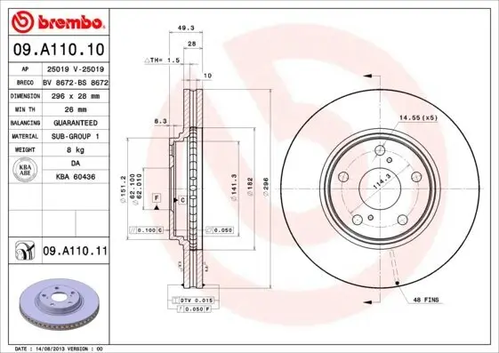 Bremsscheibe BREMBO 09.A110.11