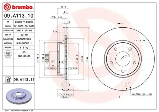 Bremsscheibe BREMBO 09.A113.11 Bild Bremsscheibe BREMBO 09.A113.11