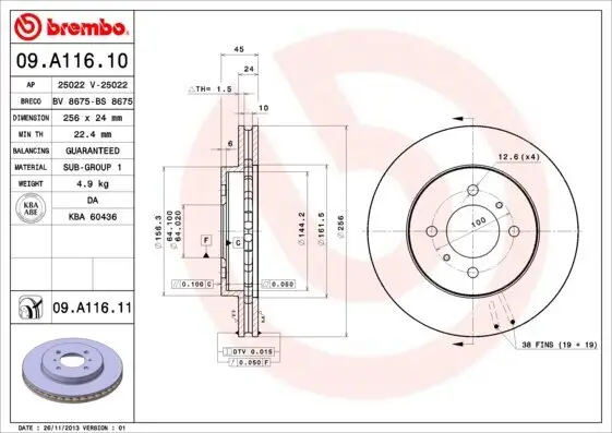 Bremsscheibe Vorderachse BREMBO 09.A116.11