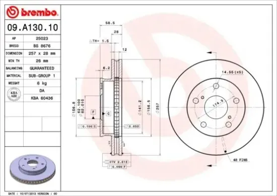 Bremsscheibe Vorderachse BREMBO 09.A130.10 Bild Bremsscheibe Vorderachse BREMBO 09.A130.10