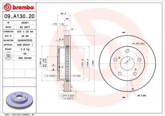 Bremsscheibe Vorderachse BREMBO 09.A130.20 Bild Bremsscheibe Vorderachse BREMBO 09.A130.20