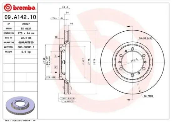Bremsscheibe Vorderachse BREMBO 09.A142.10 Bild Bremsscheibe Vorderachse BREMBO 09.A142.10