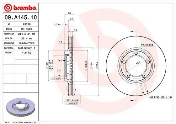 Bremsscheibe Vorderachse BREMBO 09.A145.10