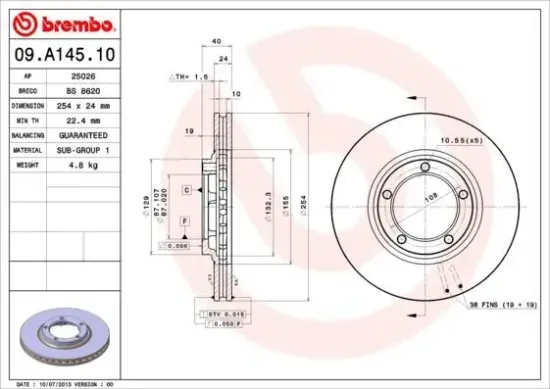 Bremsscheibe Vorderachse BREMBO 09.A145.10 Bild Bremsscheibe Vorderachse BREMBO 09.A145.10