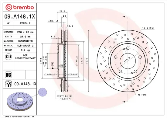 Bremsscheibe Vorderachse BREMBO 09.A148.1X Bild Bremsscheibe Vorderachse BREMBO 09.A148.1X