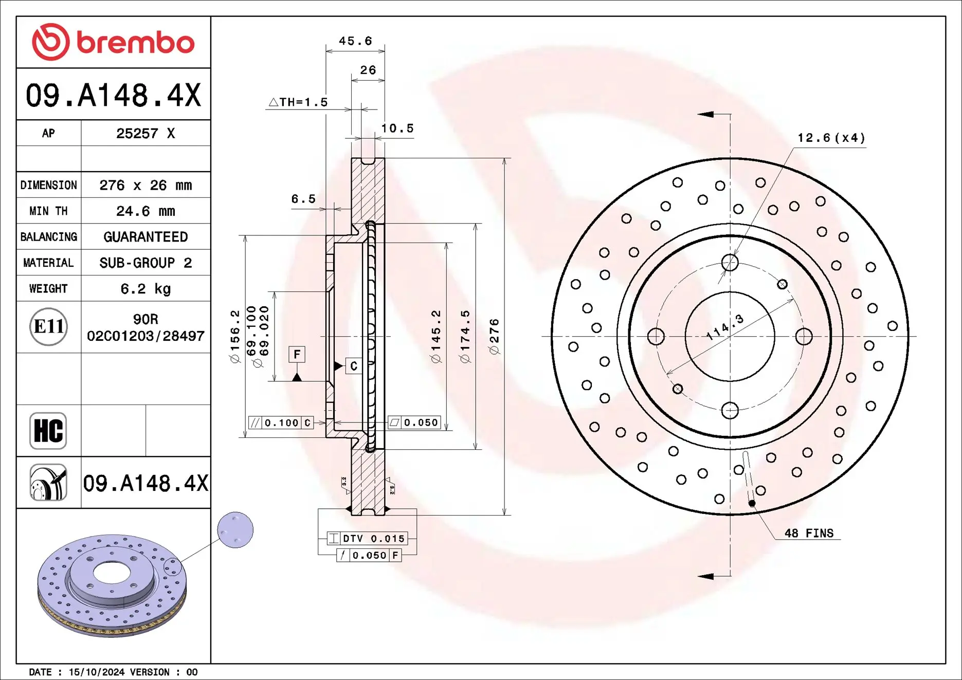 Bremsscheibe Vorderachse BREMBO 09.A148.4X