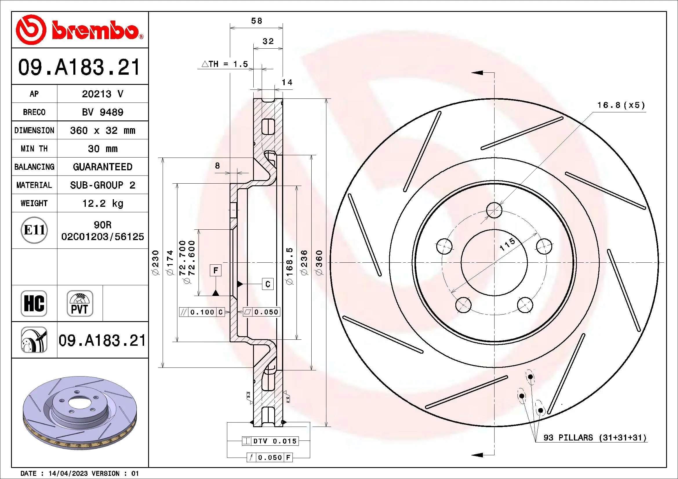 Bremsscheibe Vorderachse BREMBO 09.A183.21