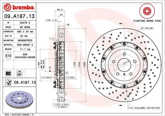 Bremsscheibe BREMBO 09.A187.13