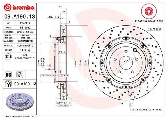 Bremsscheibe BREMBO 09.A190.13