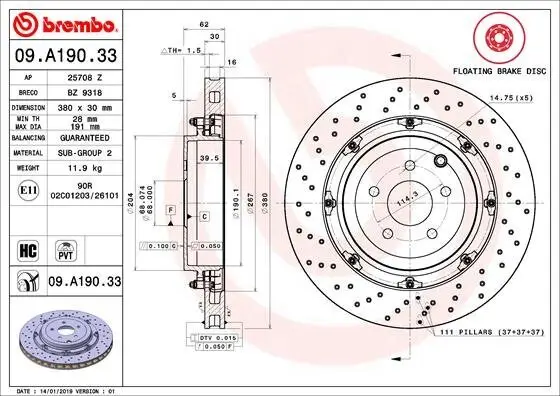 Bremsscheibe BREMBO 09.A190.33