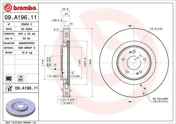 Bremsscheibe BREMBO 09.A196.11