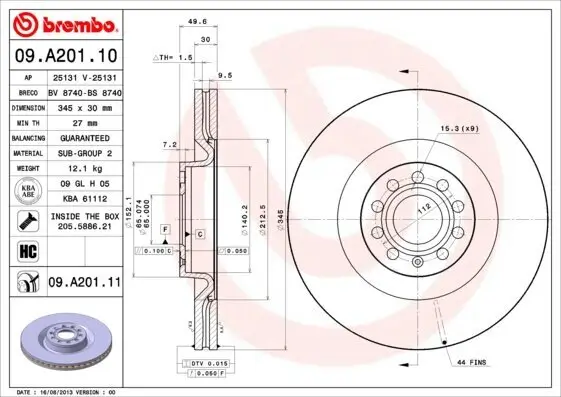 Bremsscheibe Vorderachse BREMBO 09.A201.11