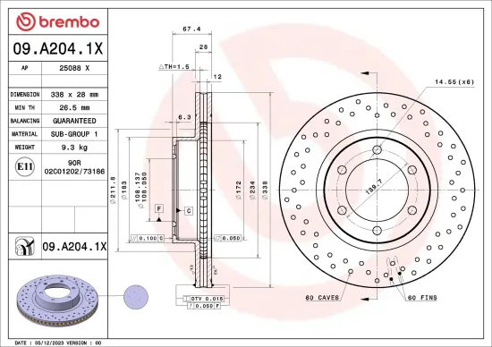 Bremsscheibe Vorderachse BREMBO 09.A204.1X Bild Bremsscheibe Vorderachse BREMBO 09.A204.1X