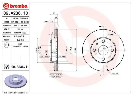 Bremsscheibe BREMBO 09.A236.11