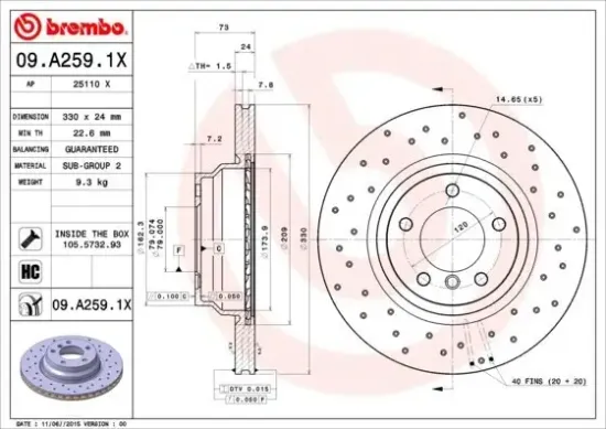 Bremsscheibe Vorderachse BREMBO 09.A259.1X Bild Bremsscheibe Vorderachse BREMBO 09.A259.1X