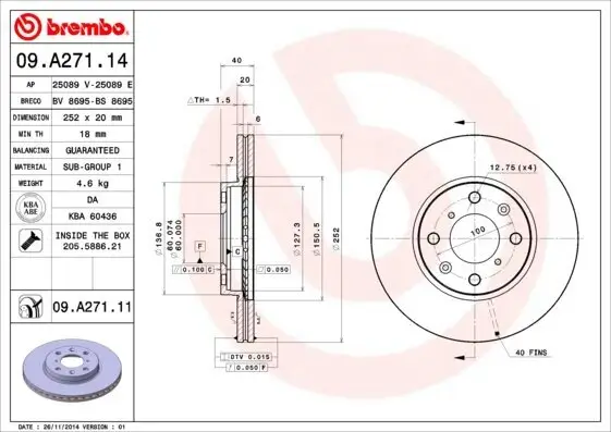 Bremsscheibe BREMBO 09.A271.11