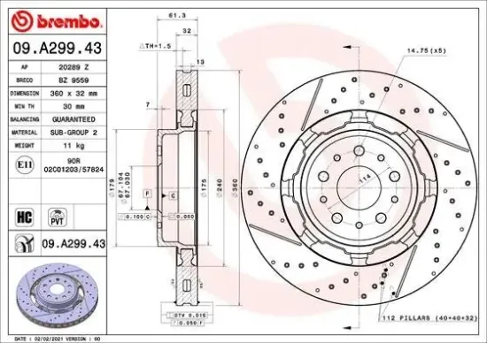 Bremsscheibe BREMBO 09.A299.43 Bild Bremsscheibe BREMBO 09.A299.43