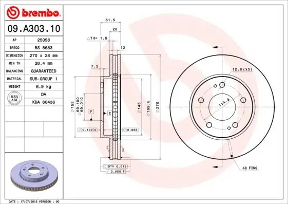 Bremsscheibe Vorderachse BREMBO 09.A303.10