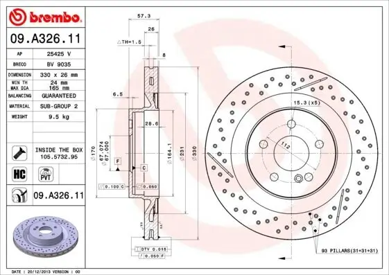 Bremsscheibe BREMBO 09.A326.11 Bild Bremsscheibe BREMBO 09.A326.11