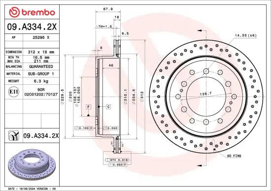 Bremsscheibe Hinterachse BREMBO 09.A334.2X Bild Bremsscheibe Hinterachse BREMBO 09.A334.2X