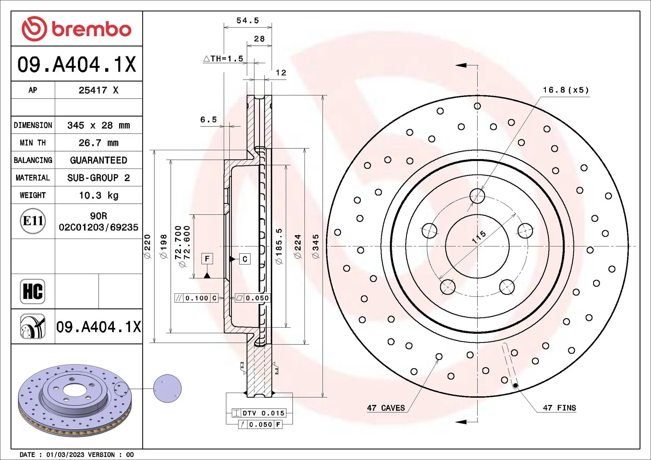 Bremsscheibe Vorderachse BREMBO 09.A404.1X