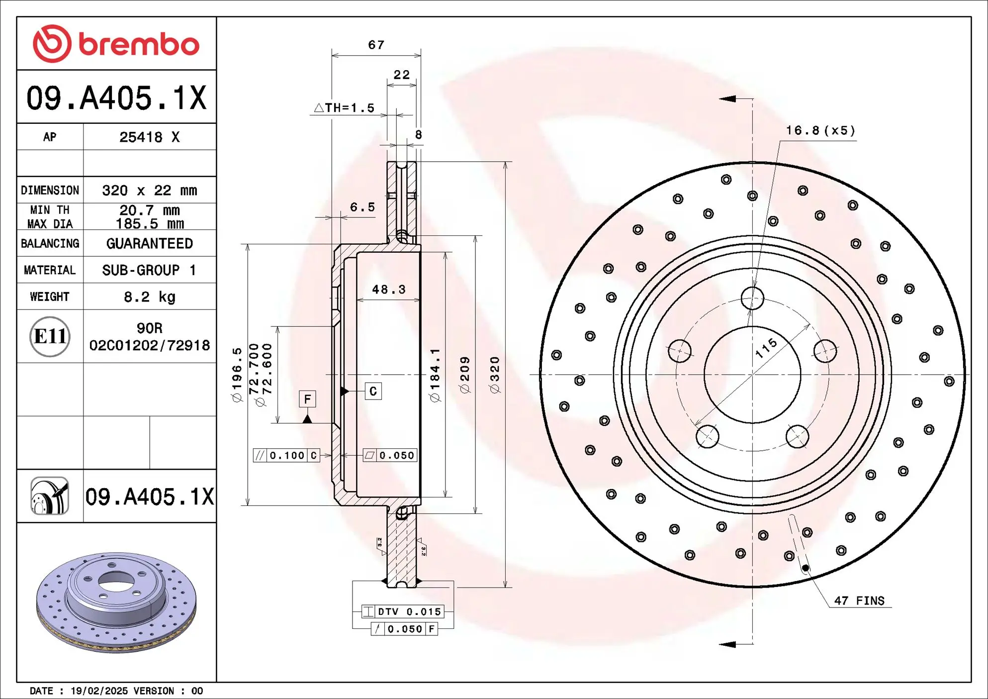 Bremsscheibe Hinterachse BREMBO 09.A405.1X