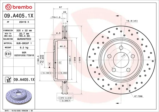 Bremsscheibe Hinterachse BREMBO 09.A405.1X Bild Bremsscheibe Hinterachse BREMBO 09.A405.1X
