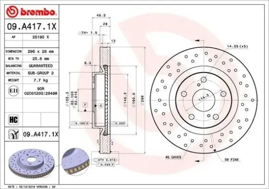 Bremsscheibe Vorderachse BREMBO 09.A417.1X Bild Bremsscheibe Vorderachse BREMBO 09.A417.1X