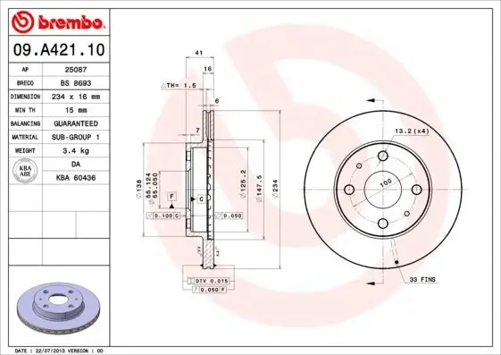 Bremsscheibe BREMBO 09.A421.10