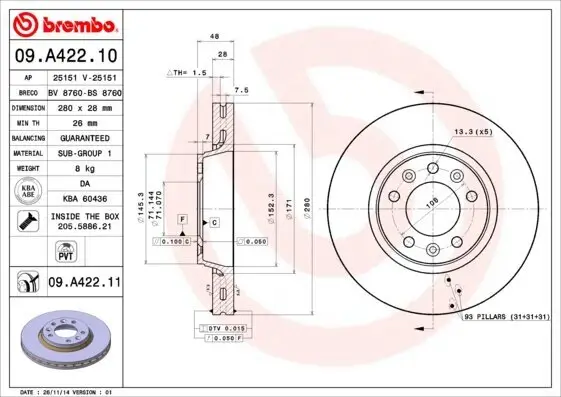 Bremsscheibe BREMBO 09.A422.10