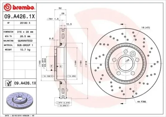 Bremsscheibe Vorderachse BREMBO 09.A426.1X Bild Bremsscheibe Vorderachse BREMBO 09.A426.1X