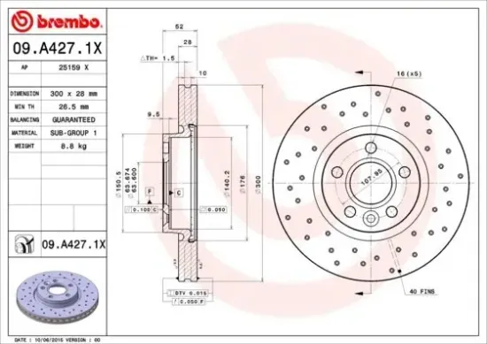 Bremsscheibe BREMBO 09.A427.1X Bild Bremsscheibe BREMBO 09.A427.1X