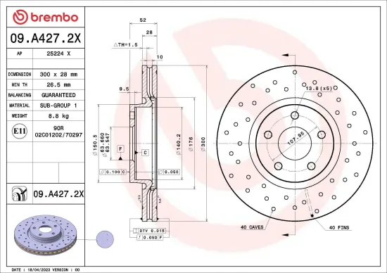 Bremsscheibe Vorderachse BREMBO 09.A427.2X Bild Bremsscheibe Vorderachse BREMBO 09.A427.2X
