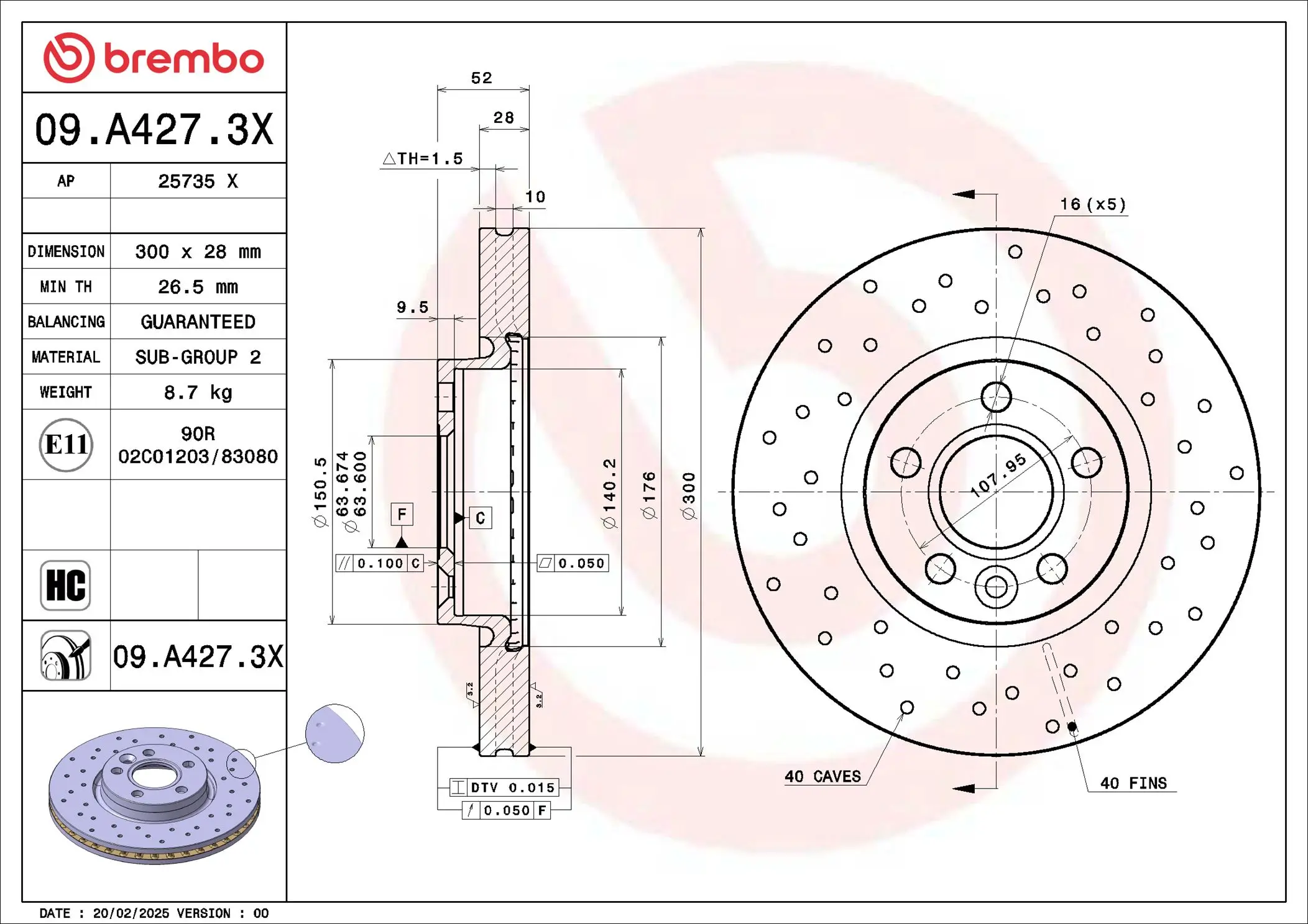 Bremsscheibe Vorderachse BREMBO 09.A427.3X