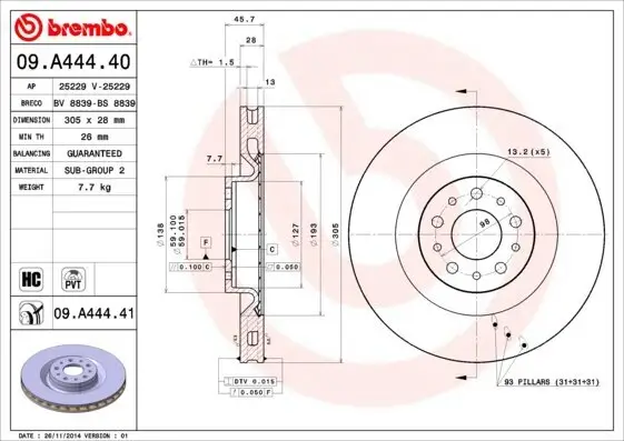 Bremsscheibe BREMBO 09.A444.41