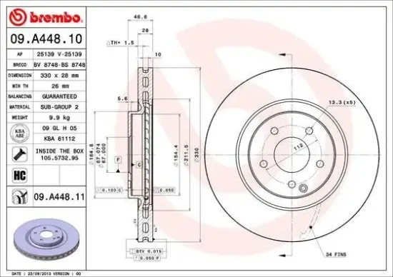 Bremsscheibe Vorderachse BREMBO 09.A448.11 Bild Bremsscheibe Vorderachse BREMBO 09.A448.11