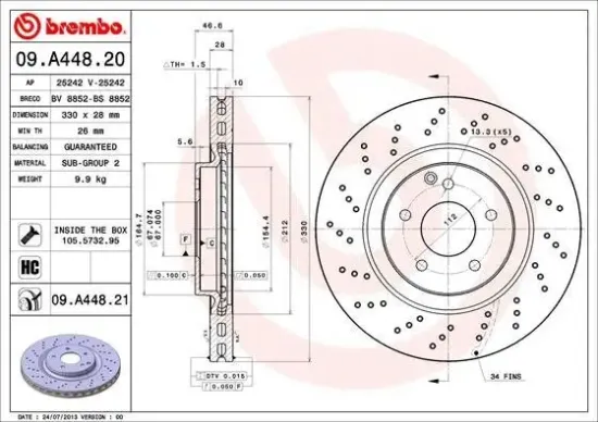 Bremsscheibe Vorderachse BREMBO 09.A448.21 Bild Bremsscheibe Vorderachse BREMBO 09.A448.21