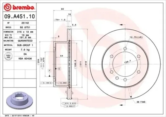 Bremsscheibe BREMBO 09.A451.10 Bild Bremsscheibe BREMBO 09.A451.10