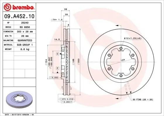 Bremsscheibe Vorderachse BREMBO 09.A452.10