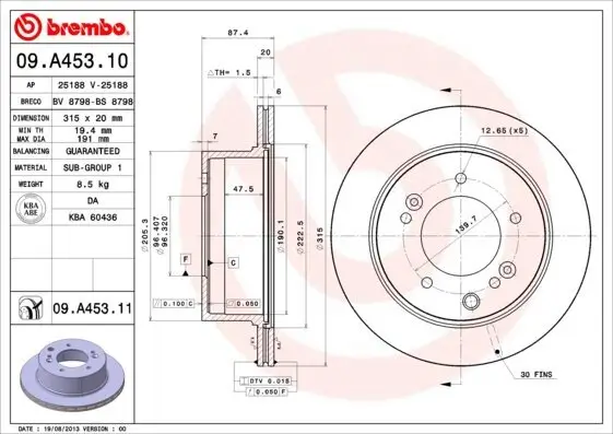 Bremsscheibe Hinterachse BREMBO 09.A453.11