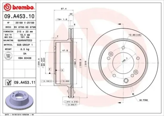 Bremsscheibe Hinterachse BREMBO 09.A453.11 Bild Bremsscheibe Hinterachse BREMBO 09.A453.11