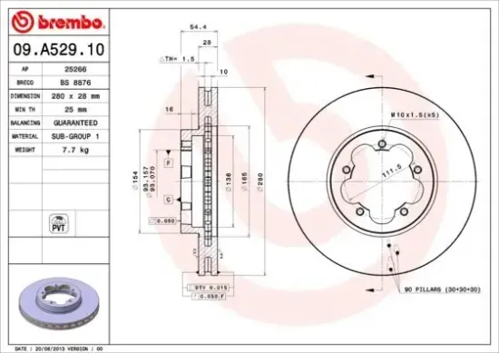 Bremsscheibe Vorderachse BREMBO 09.A529.10 Bild Bremsscheibe Vorderachse BREMBO 09.A529.10