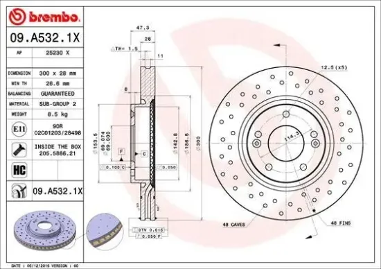 Bremsscheibe Vorderachse BREMBO 09.A532.1X Bild Bremsscheibe Vorderachse BREMBO 09.A532.1X