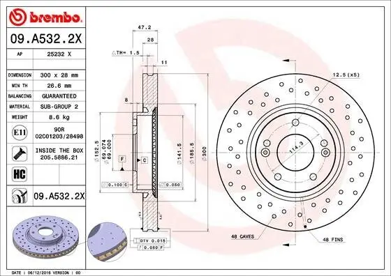 Bremsscheibe Vorderachse BREMBO 09.A532.2X