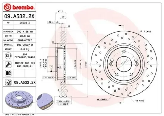 Bremsscheibe Vorderachse BREMBO 09.A532.2X Bild Bremsscheibe Vorderachse BREMBO 09.A532.2X