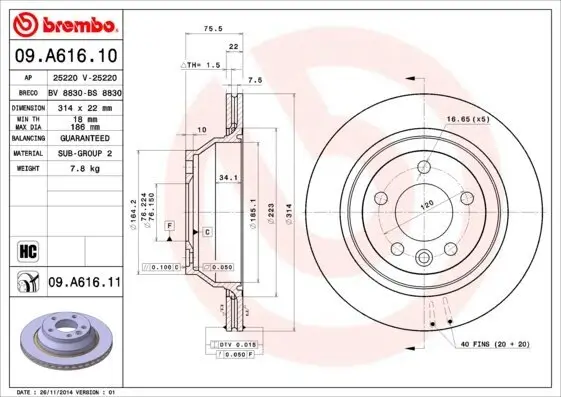 Bremsscheibe BREMBO 09.A616.11