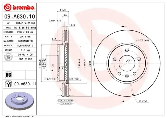 Bremsscheibe Vorderachse BREMBO 09.A630.11