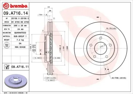 Bremsscheibe Vorderachse BREMBO 09.A716.11 Bild Bremsscheibe Vorderachse BREMBO 09.A716.11