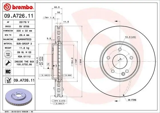 Bremsscheibe BREMBO 09.A726.11 Bild Bremsscheibe BREMBO 09.A726.11